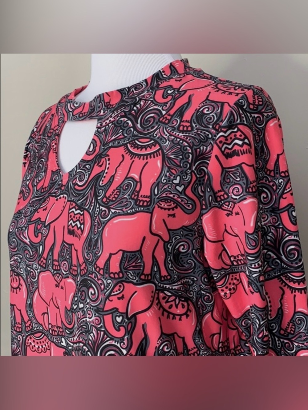 Simply Southern Pink Elephant Print Dress or Tunic Top, 3/4 Length Sleeves, NWT - Picture 4 of 6